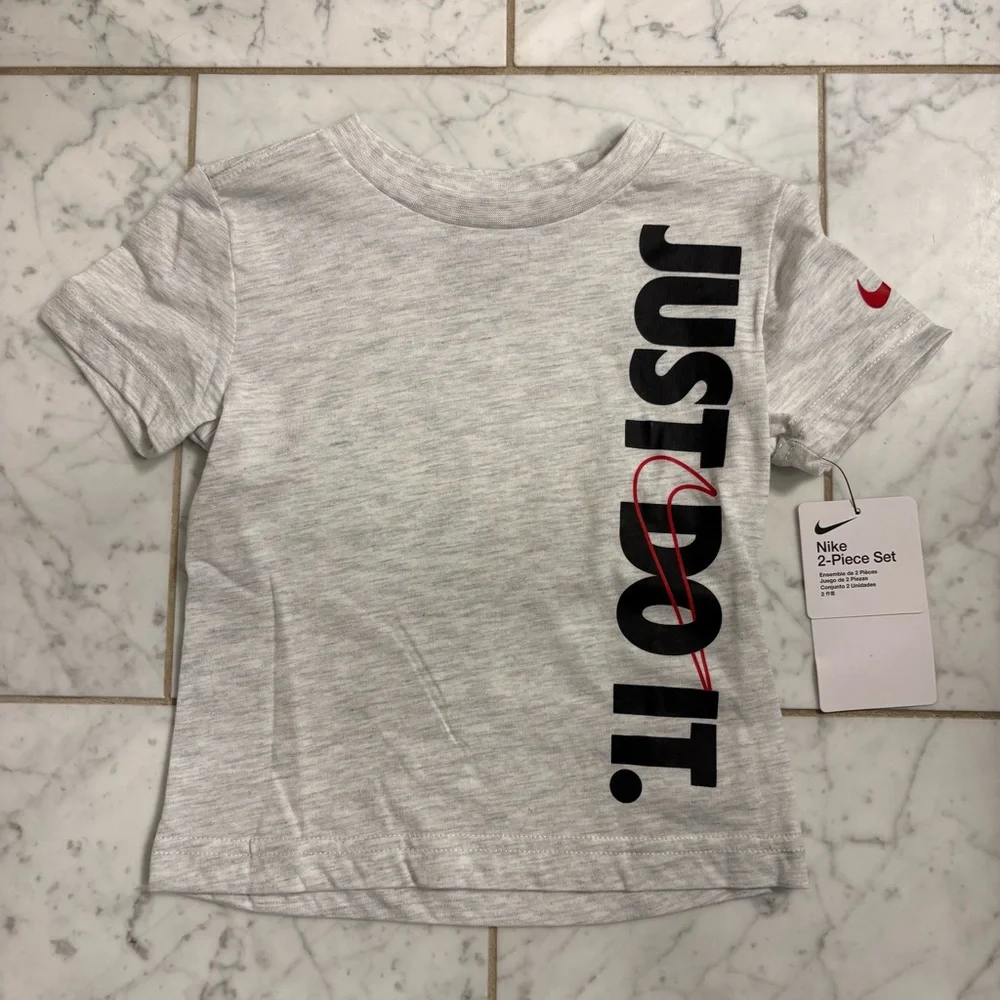 Nike Todder Boy Cotton Blend Top T-Shirt & Short Set Black Heather Gray Size 3T - Picture 2 of 6